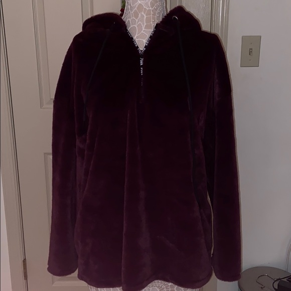NWOT PINK Maroon Fuzzy Half-Zip Pullover - Picture 1 of 4